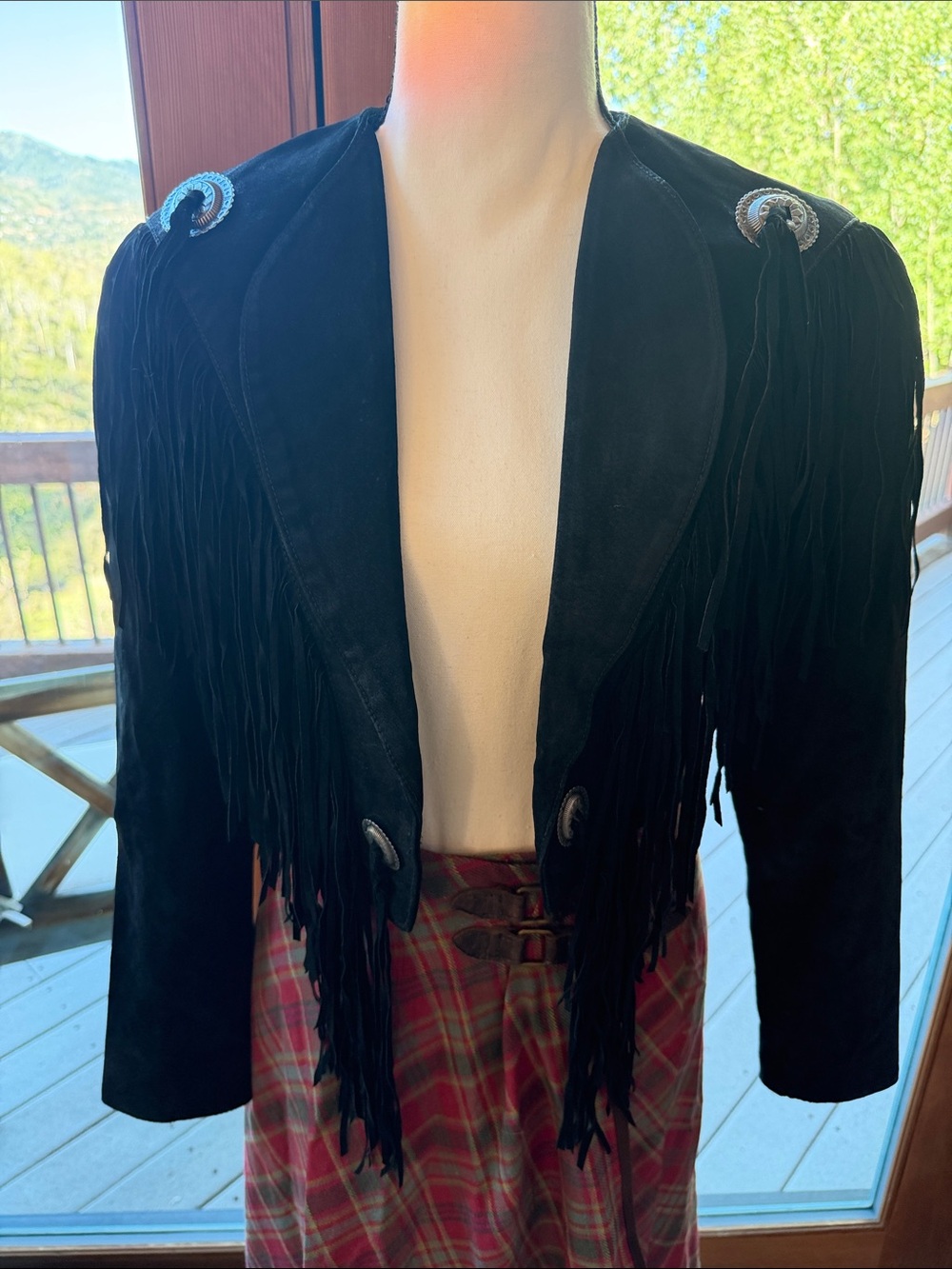 Vintage Black Suede Western Jacket with fringe and silver accents Scully cropped